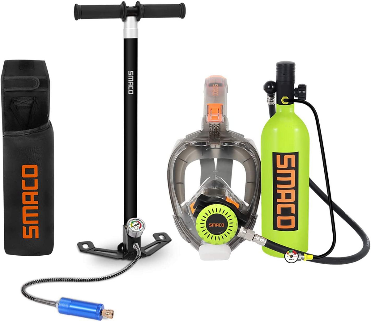 SMACO Scuba Tank & Snorkel Mask Diving Gear for Diver Mini Diving Tank Oxygen Cylinder with 15-20 Minutes Capability Diving Oxygen Underwater Breathing Device 1L S400 Pro