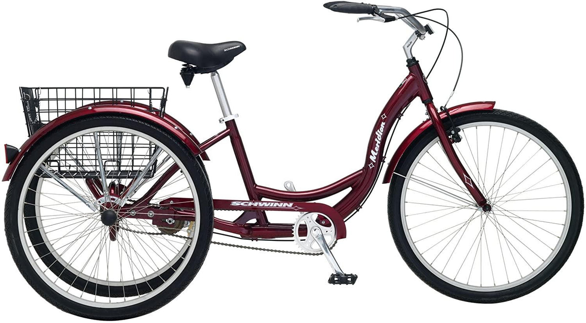 Schwinn Meridian Adult Trike, Three Wheel Cruiser Bike, Multiple Speeds, 26-Inch Wheels, Cargo Basket, Multiple Colors