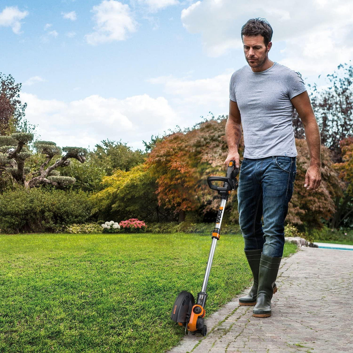 WORX Wg180 40 Volt GT3.0 Trimmer with Battery and Charger Included Cordless Grass Trimer, Orange and Black