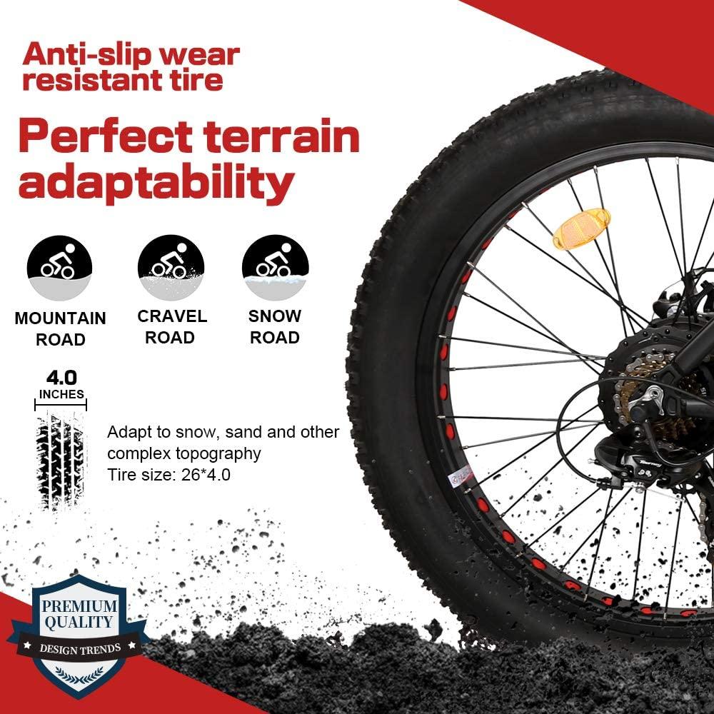 ECOTRIC 26” Fat Tire Electric Bicycle Powerful Mountain Bike 500W Motor 36V/13AH Removable Lithium Battery Ebike Beach Snow Shock Absorption