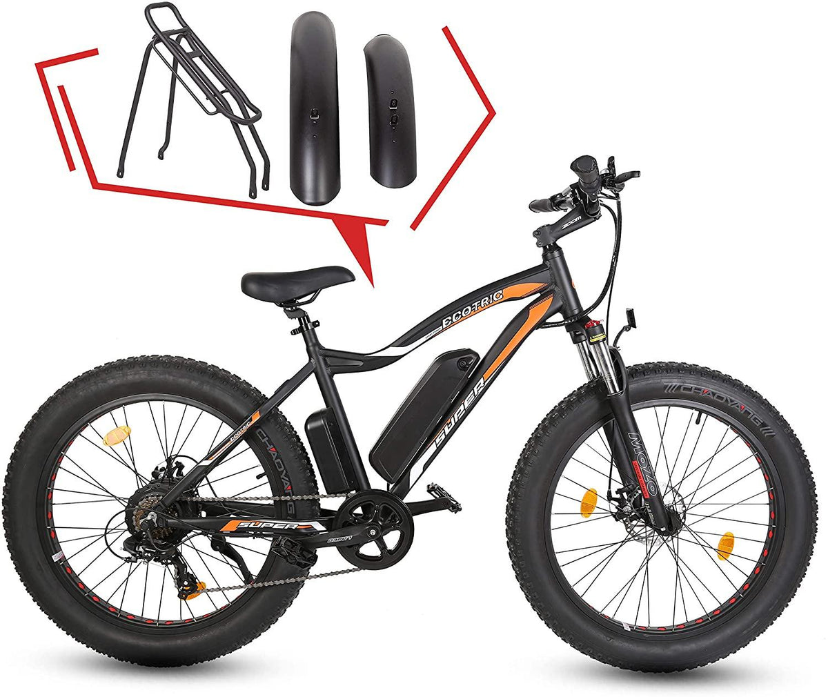 ECOTRIC 26” Fat Tire Electric Bicycle Powerful Mountain Bike 500W Motor 36V/13AH Removable Lithium Battery Ebike Beach Snow Shock Absorption
