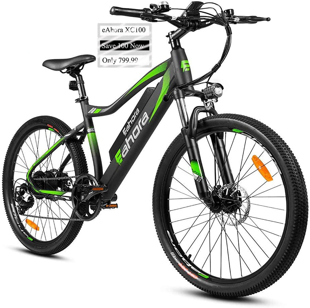 eAhora XC100 26'' Electric Bike 20 MPH Electric Bikes for Adults 350W Mountain Bike 48V 10.4Ah Ebike Removable Battery, E-PAS Recharge System, Shimano 7 Speed Gears