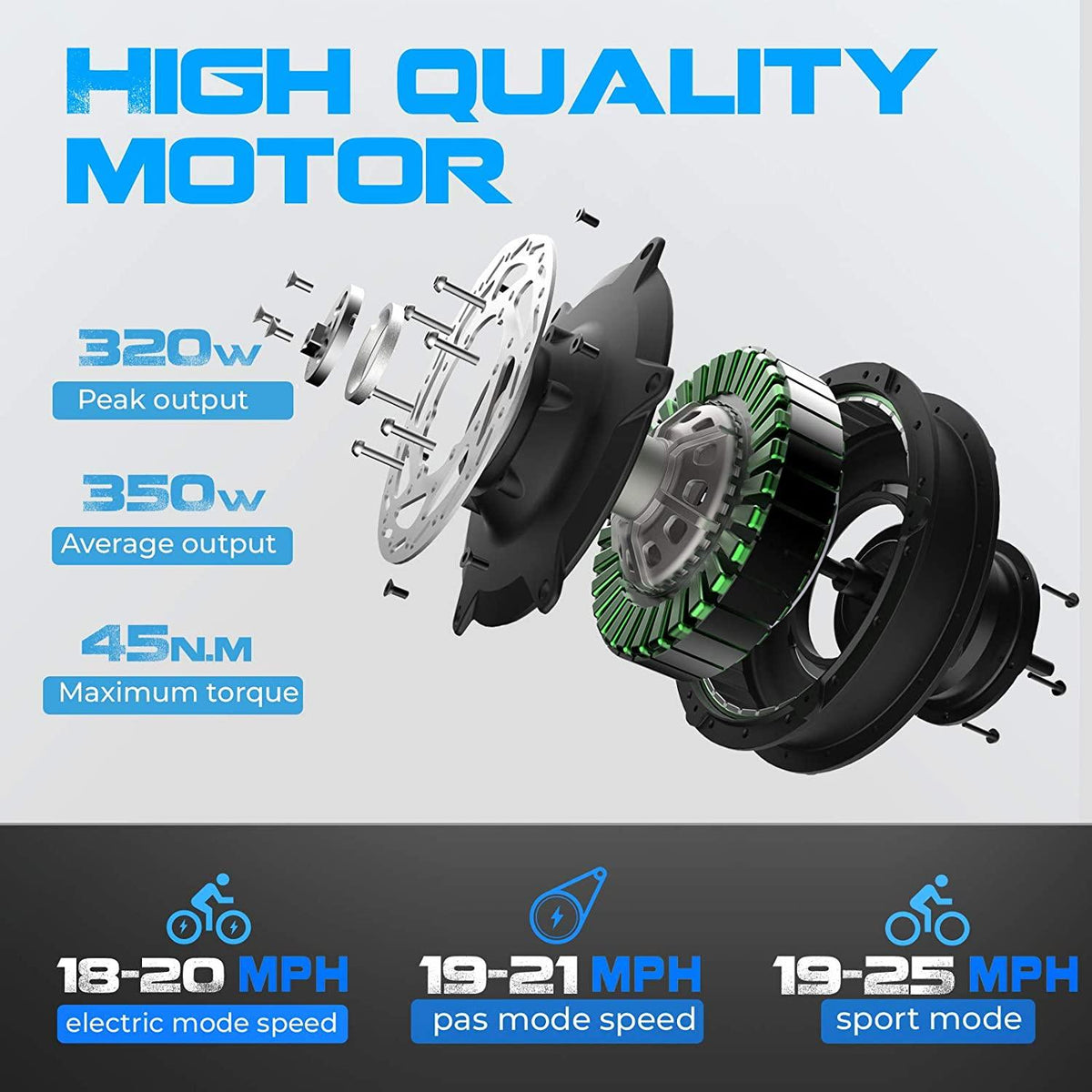 eAhora XC100 26'' Electric Bike 20 MPH Electric Bikes for Adults 350W Mountain Bike 48V 10.4Ah Ebike Removable Battery, E-PAS Recharge System, Shimano 7 Speed Gears