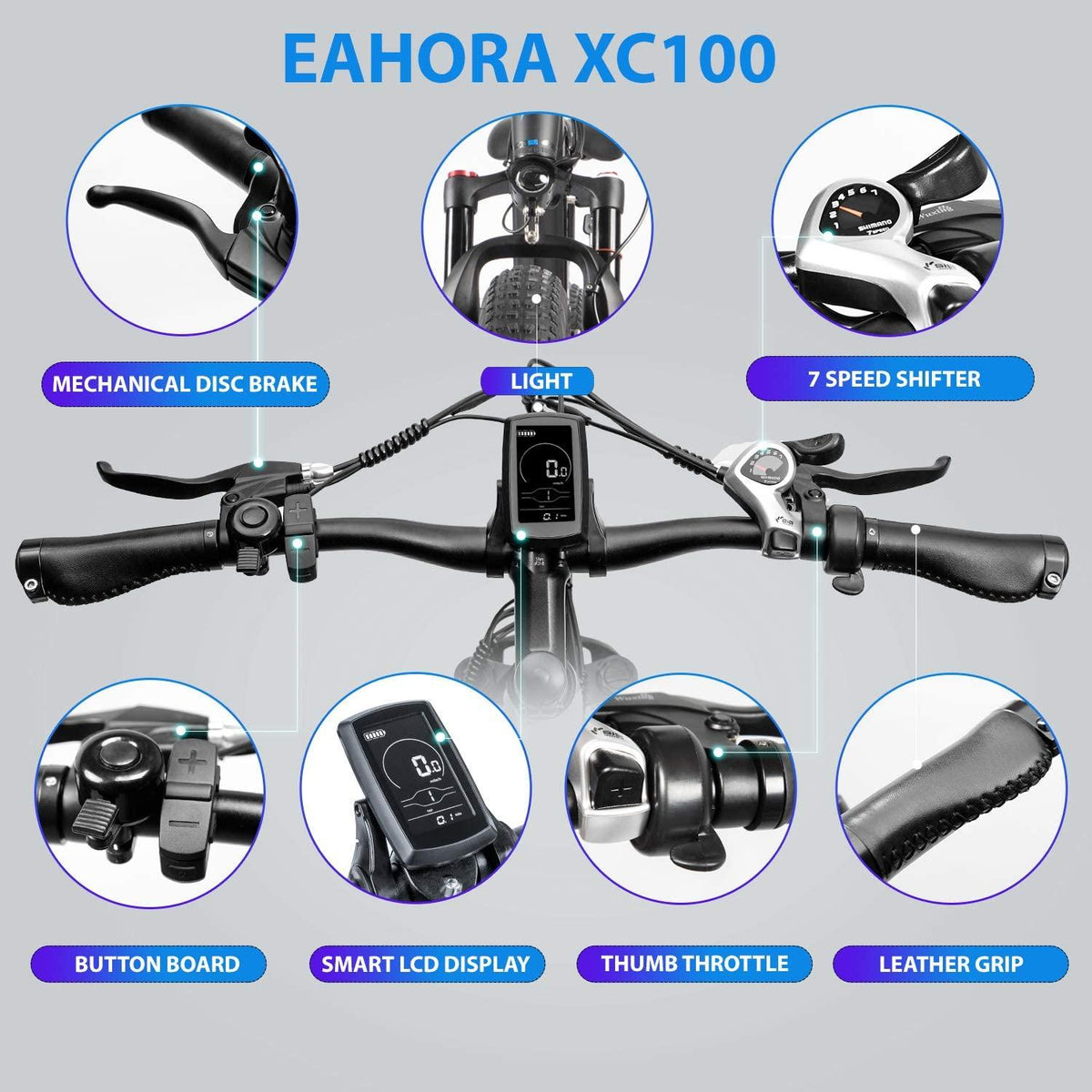 eAhora XC100 26'' Electric Bike 20 MPH Electric Bikes for Adults 350W Mountain Bike 48V 10.4Ah Ebike Removable Battery, E-PAS Recharge System, Shimano 7 Speed Gears