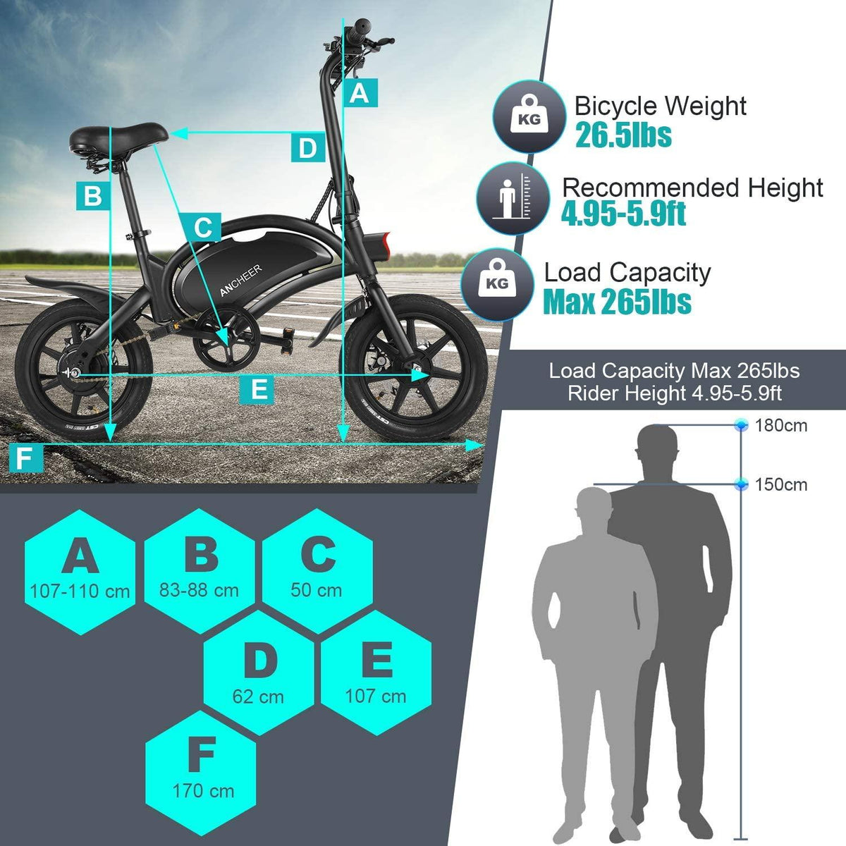 ANCHEER an-EB5 Plus Folding Electric Bike 350W/500W Electric Commuter Bicycle, 20MPH Adults Ebike with 48V 6ah/7.5ah Battery & Dual-Disc Brakes