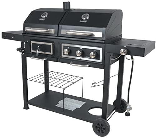 Dual Fuel Gas & Charcoal Combo Grill, Black with Stainless, Stainless Steel (GBC1793W)