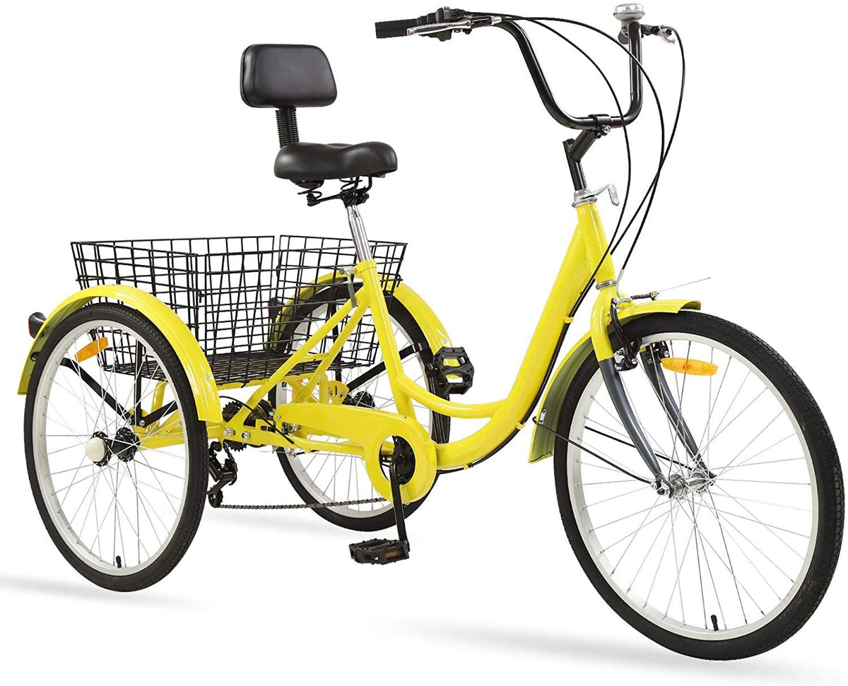 Ey Adult Tricycle, 3 Wheel Bike Adult, Three Wheel Cruiser Bike 24 26 inch Wheels, 7 Speed, Adjustable Seat and Handlebar, Multiple Colors