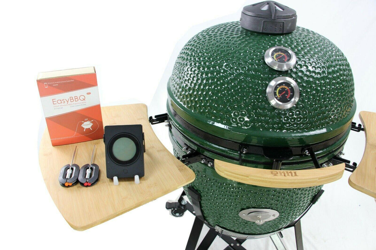 YNNI KAMADO Sizes 13" to 25.2" 13 Colours with Chip Feeder Option Ceramic BBQ