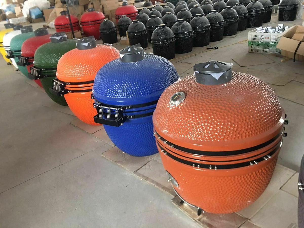 YNNI KAMADO Sizes 13" to 25.2" 13 Colours with Chip Feeder Option Ceramic BBQ