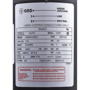 Motor, Century, 0.75 Horsepower, 115v, 1 Speed, 48 Frame