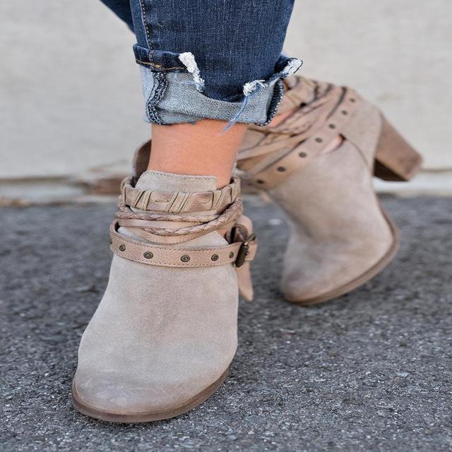 Flocking Casual Adjustable Buckle Ankle Boots