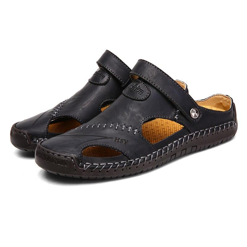 Fashion Men Half Drag Leather Beach Dual-use Sandals