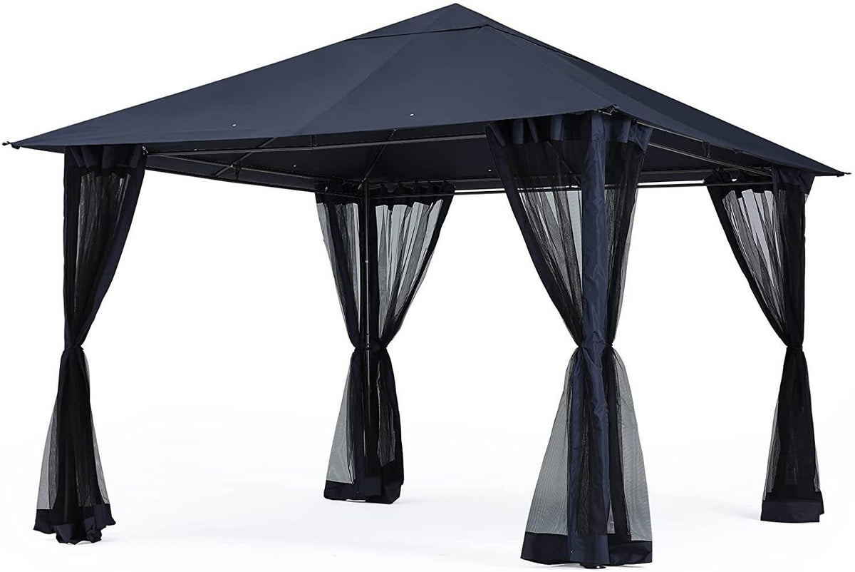 Navy Blue Outdoor 11x11ft Patio Garden Canopy Gazebo with Mosquito Net