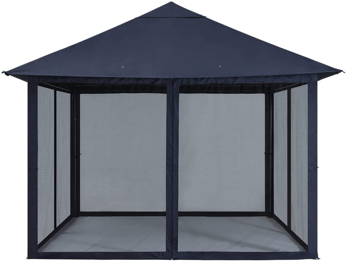Navy Blue Outdoor 11x11ft Patio Garden Canopy Gazebo with Mosquito Net