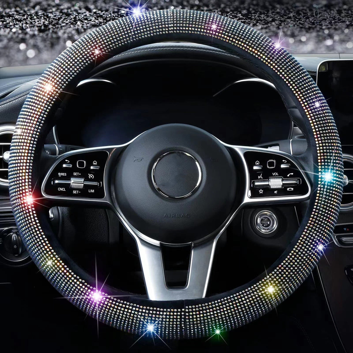 Sparkle And Shine: Universal Artificial Diamond Car Steering Wheel Cover Set