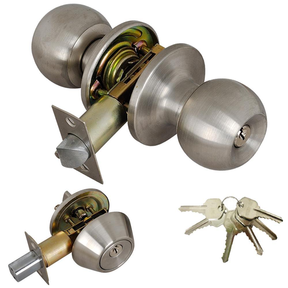Steel Entry Door Knob Combo Lock Set with Deadbolt and 18 Keys Total, (3-Pack, Keyed Alike)