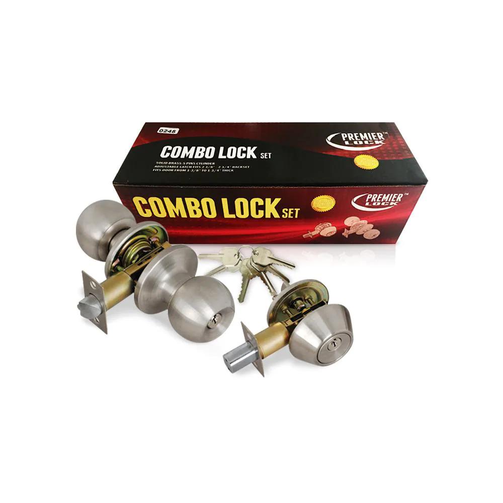 Steel Entry Door Knob Combo Lock Set with Deadbolt and 18 Keys Total, (3-Pack, Keyed Alike)