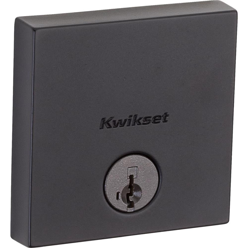 Downtown Low Profile Iron Black Square Single Cylinder Contemporary Deadbolt featuring SmartKey Security
