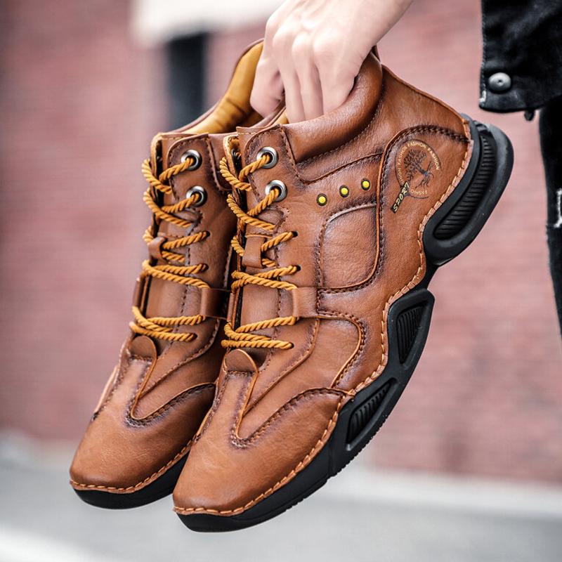 Men Hand Stitching Microfiber Leather Soft Ankle Boots