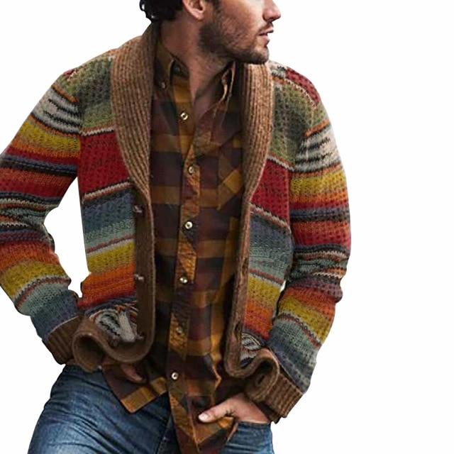 Patchwork Knitted Jacket Sweater Stitching Cardigan
