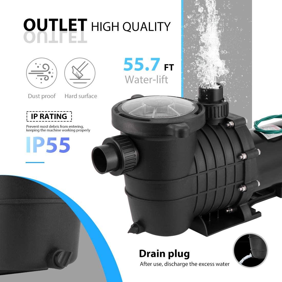 VIVOHOME 2.0 HP 6800 GPH Powerful Self Primming Dual Voltage In/Above Ground Swimming Pool Pump with Strainer Basket