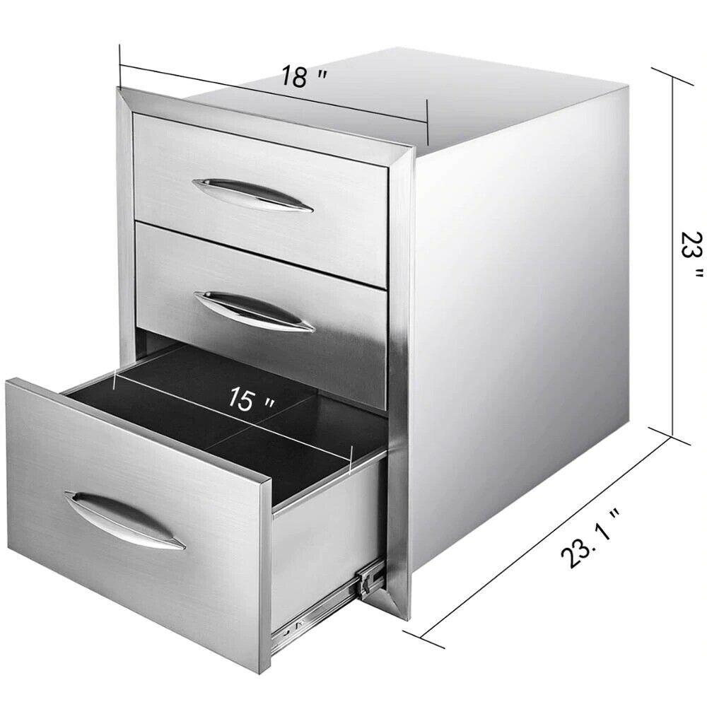 Outdoor Kitchen Triple Enclosed Drawer 18x23in Stainless Steel Storage Barbecue