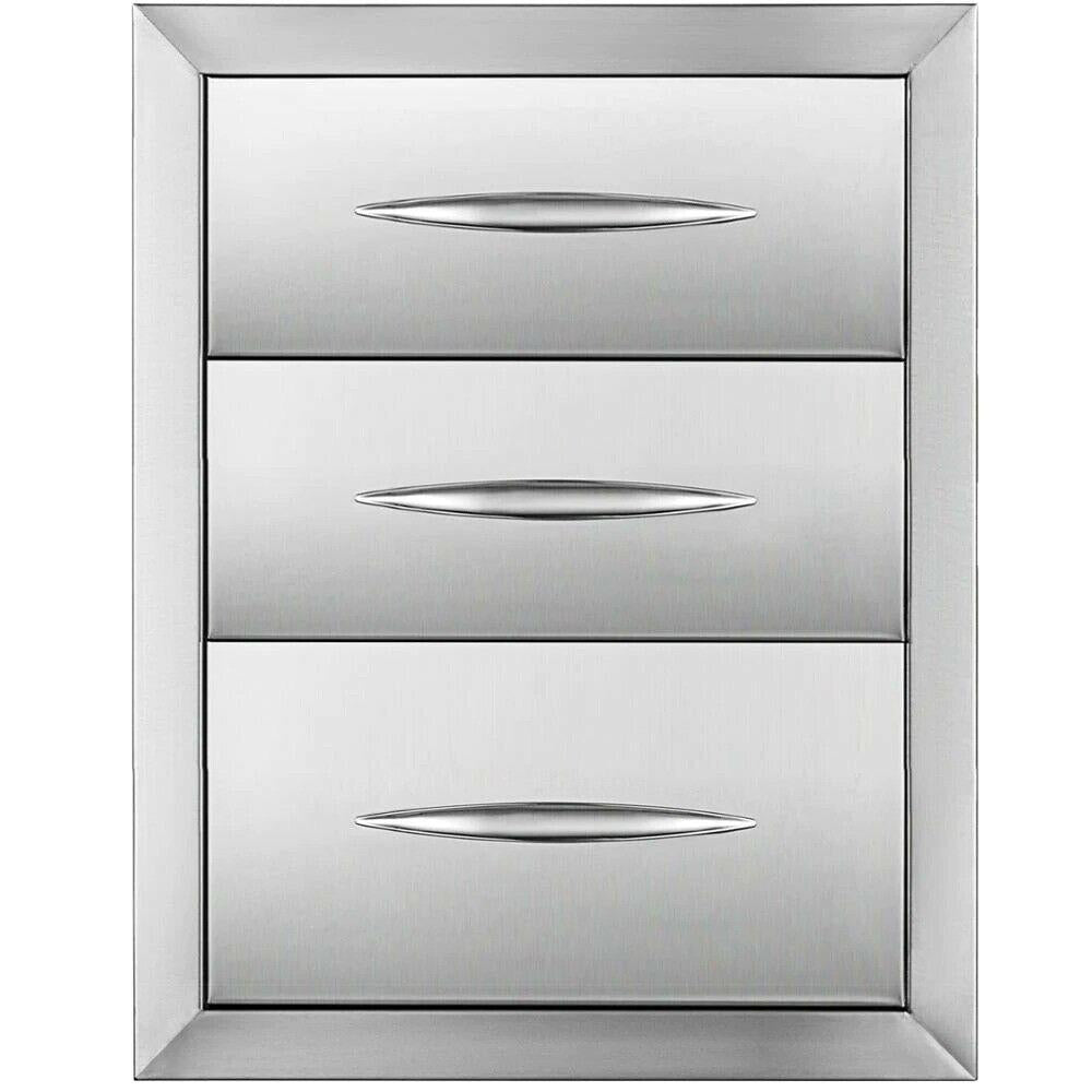 Outdoor Kitchen Triple Enclosed Drawer 18x23in Stainless Steel Storage Barbecue