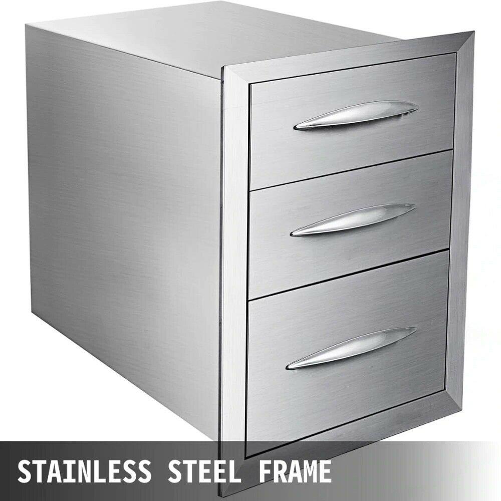 Outdoor Kitchen Triple Enclosed Drawer 18x23in Stainless Steel Storage Barbecue