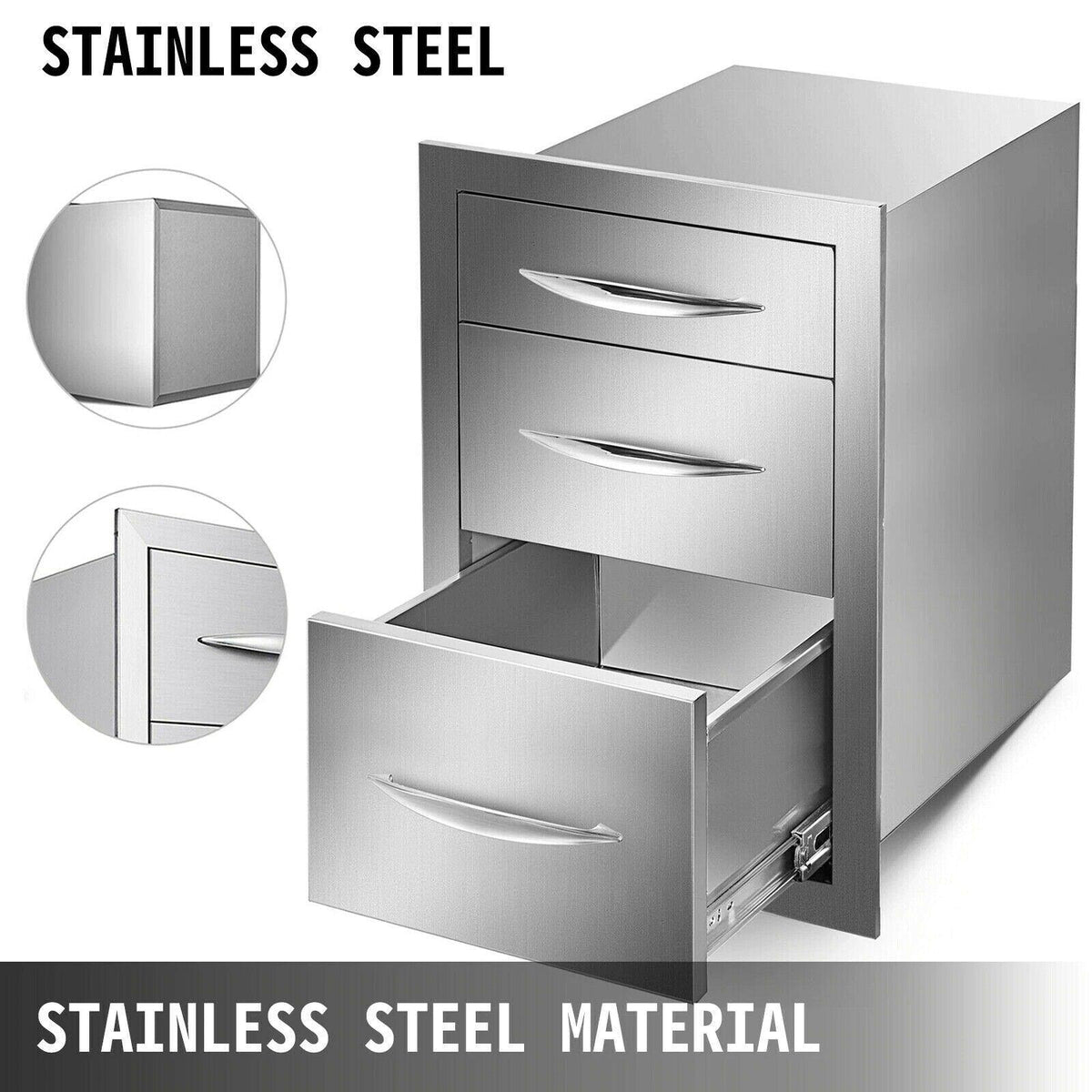 Outdoor Kitchen Triple Enclosed Drawer 18x23in Stainless Steel Storage Barbecue