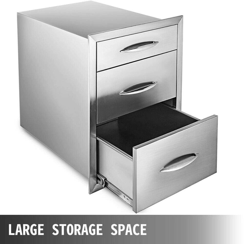 Outdoor Kitchen Triple Enclosed Drawer 18x23in Stainless Steel Storage Barbecue
