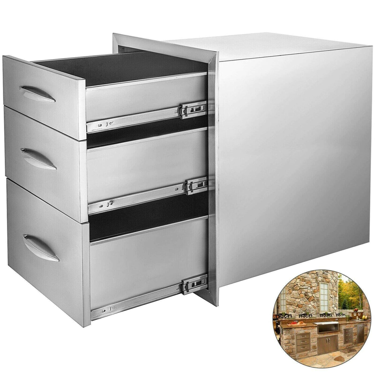 Outdoor Kitchen Triple Enclosed Drawer 18x23in Stainless Steel Storage Barbecue