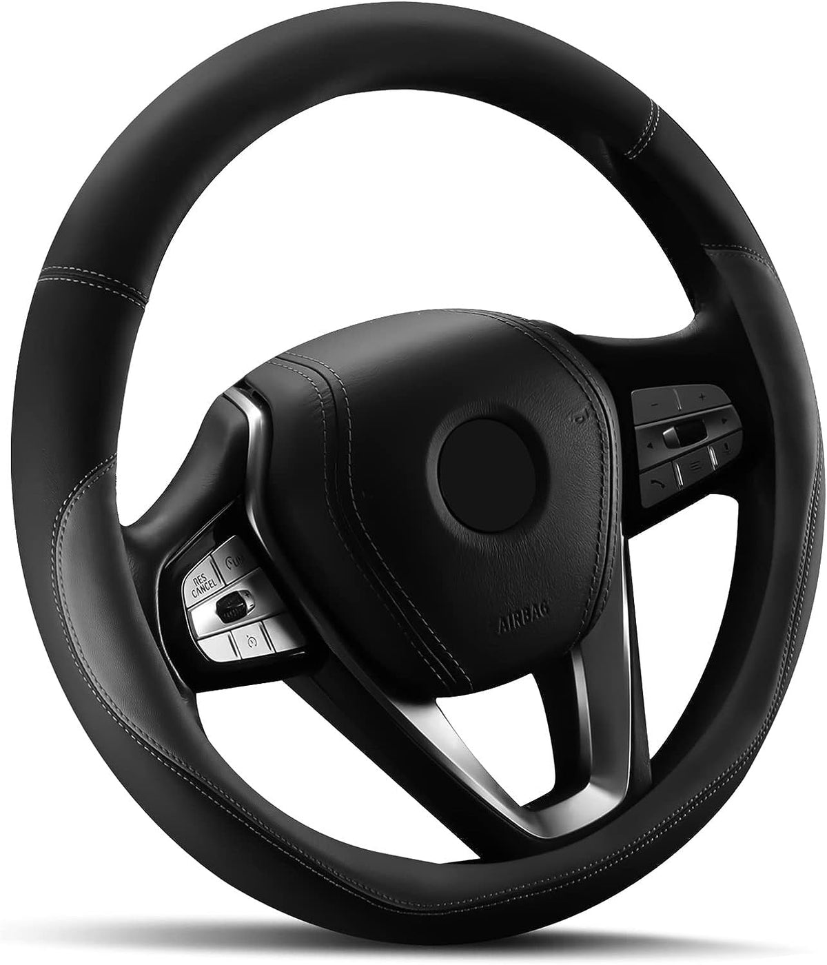 HOTOR Car Steering Wheel Cover - Universal Car Accessory for Diverse Cars, Durable Leather Steering Wheel Cover with Anti-Slip Lining, for Steering Wheel with a Diameter of 15.5", Grey