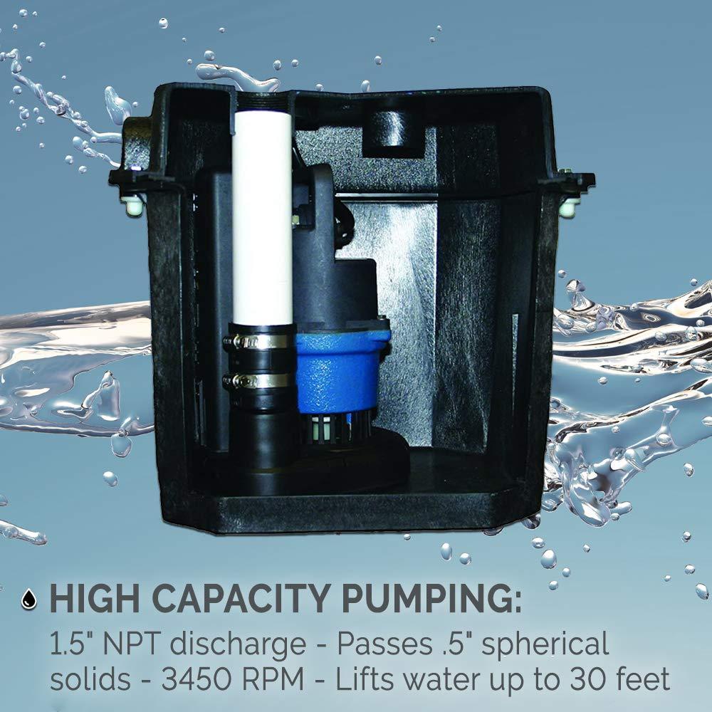 Barnes 131411 Model SU33LT Preassembled Laundry Tray Sump Pump System with SU33 Pump, for Residential or Commercial Plumbing, 1/3 HP, 120V, 42 GPM, 1-1/2" NPT Discharge
