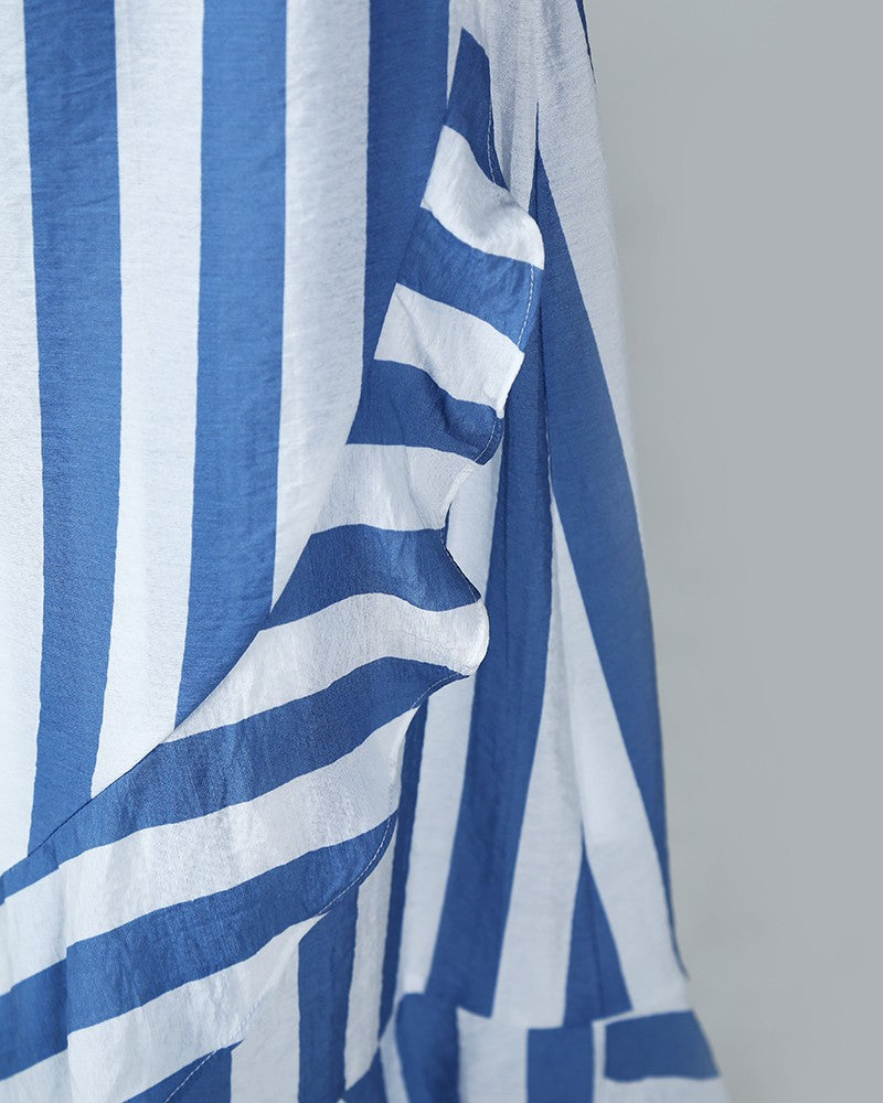 Striped Off Shoulder Top & Ruffles Skirt Sets