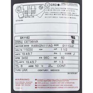 Motor, Century, 1.5hp, 115v/230v, 1-Spd, 56Cfr, C-Face Key