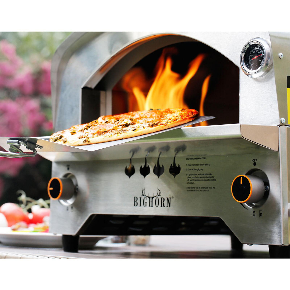 Big Horn 2 Burner Portable Stainless Steel Propane Steak Beefer Gas Pizza Grill