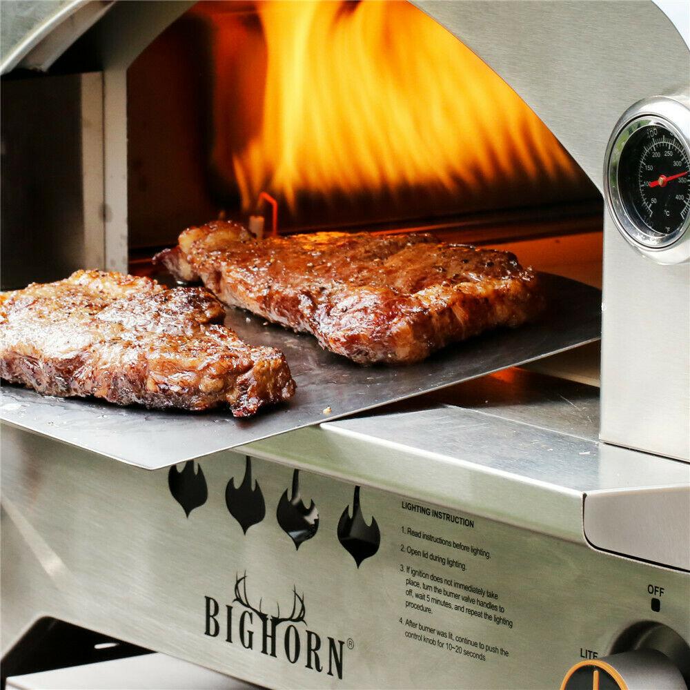 Big Horn 2 Burner Portable Stainless Steel Propane Steak Beefer Gas Pizza Grill