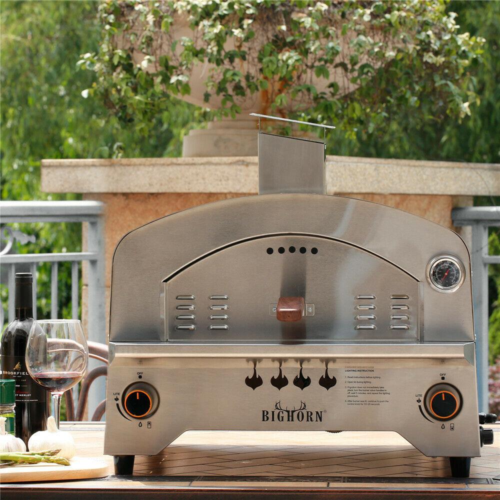 Big Horn 2 Burner Portable Stainless Steel Propane Steak Beefer Gas Pizza Grill
