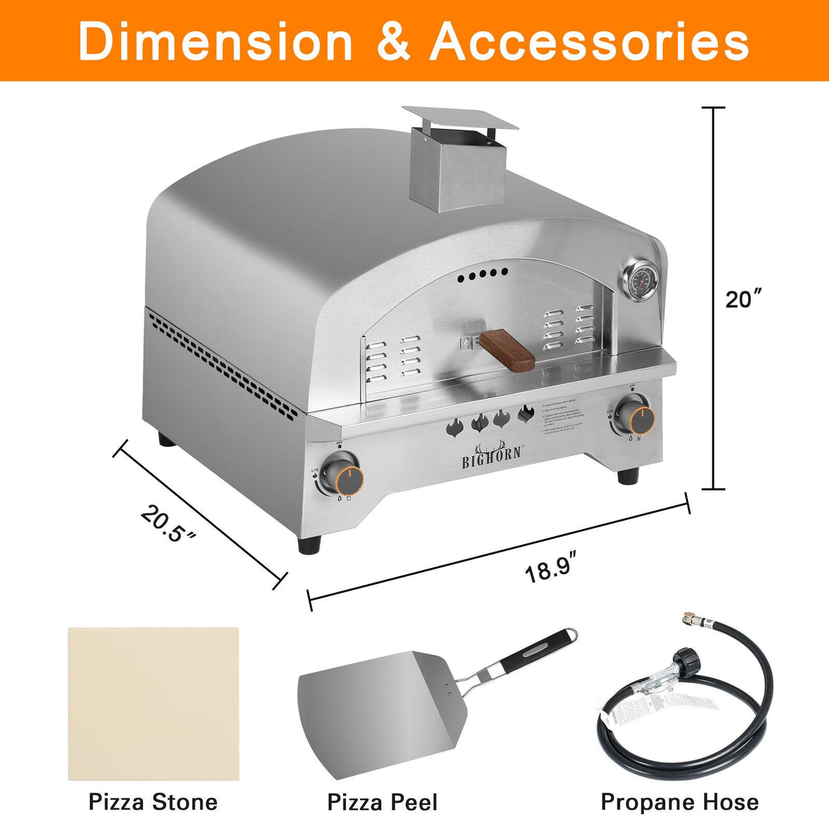 Big Horn 2 Burner Portable Stainless Steel Propane Steak Beefer Gas Pizza Grill