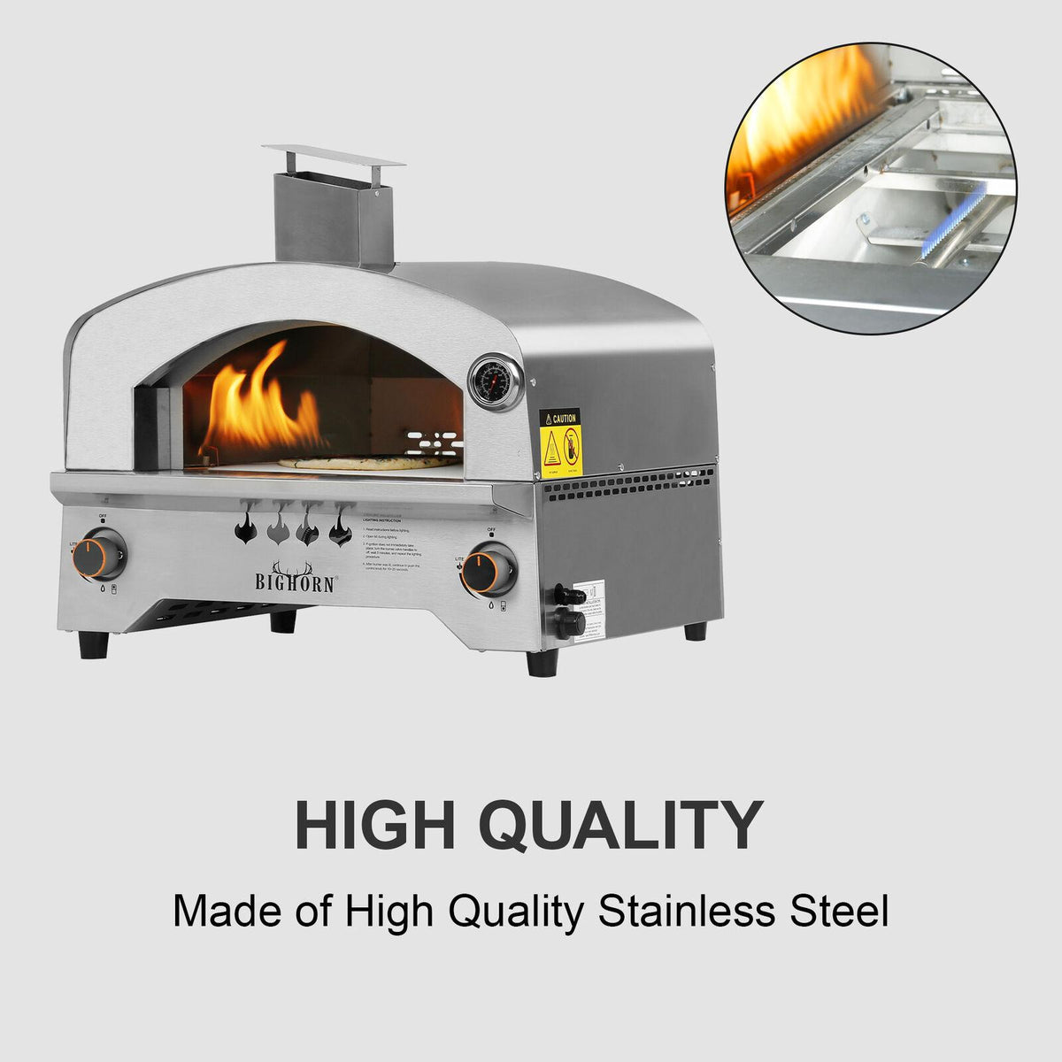 Big Horn 2 Burner Portable Stainless Steel Propane Steak Beefer Gas Pizza Grill