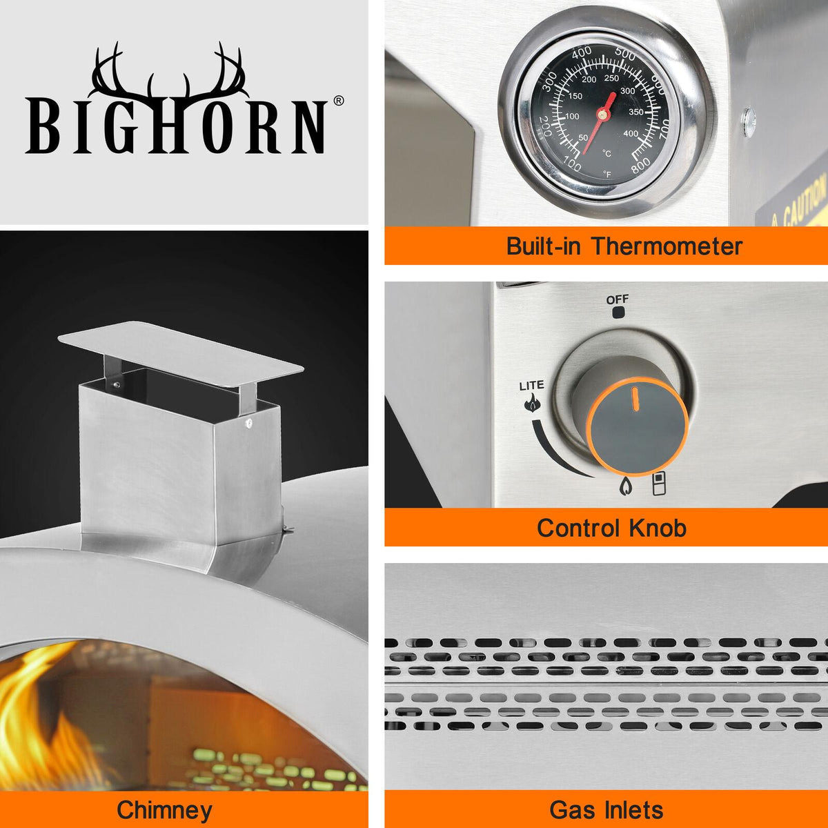 Big Horn 2 Burner Portable Stainless Steel Propane Steak Beefer Gas Pizza Grill