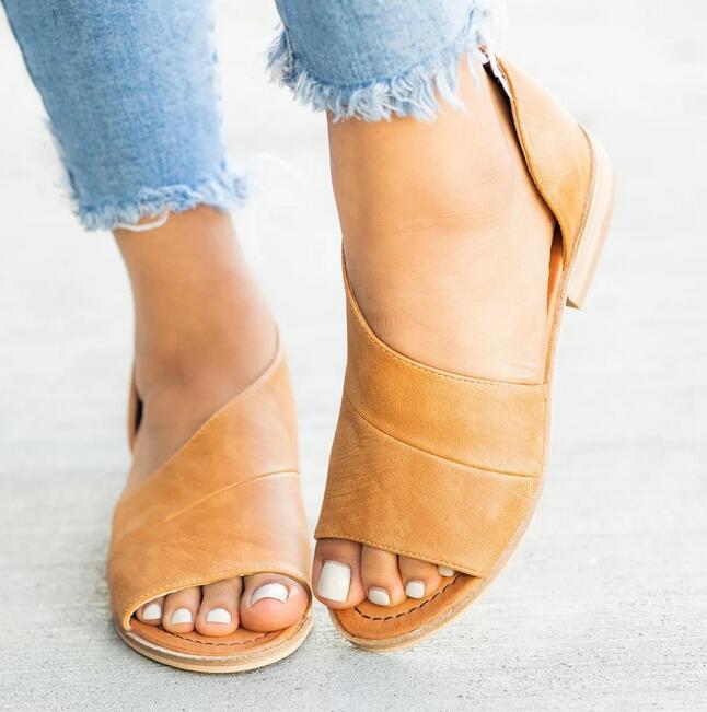 Summer Casual Rome Peep Toe Ladies PU Leather Sandals