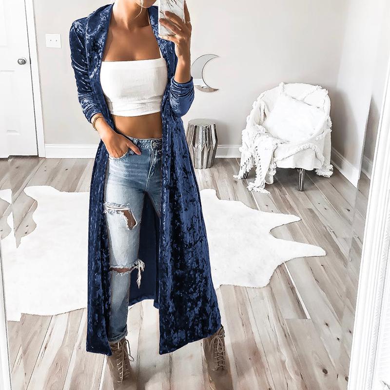Women's Clothing - Fashion Women's Long Sleeve Crushed Velvet Sweater Cardigans