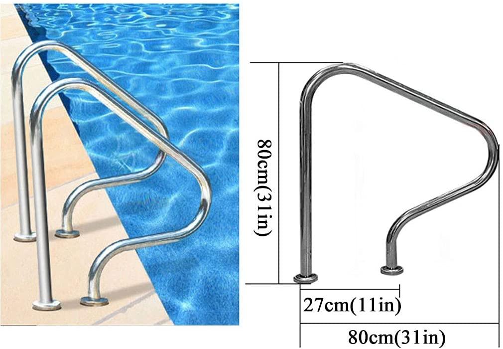 YERT Pool Handrails, 304 Stainless Steel Pool SPA Railing Handles, Suitable for Above Ground Pools, Hot Spring Baths, Backyard, Silver,31 × 31 inch
