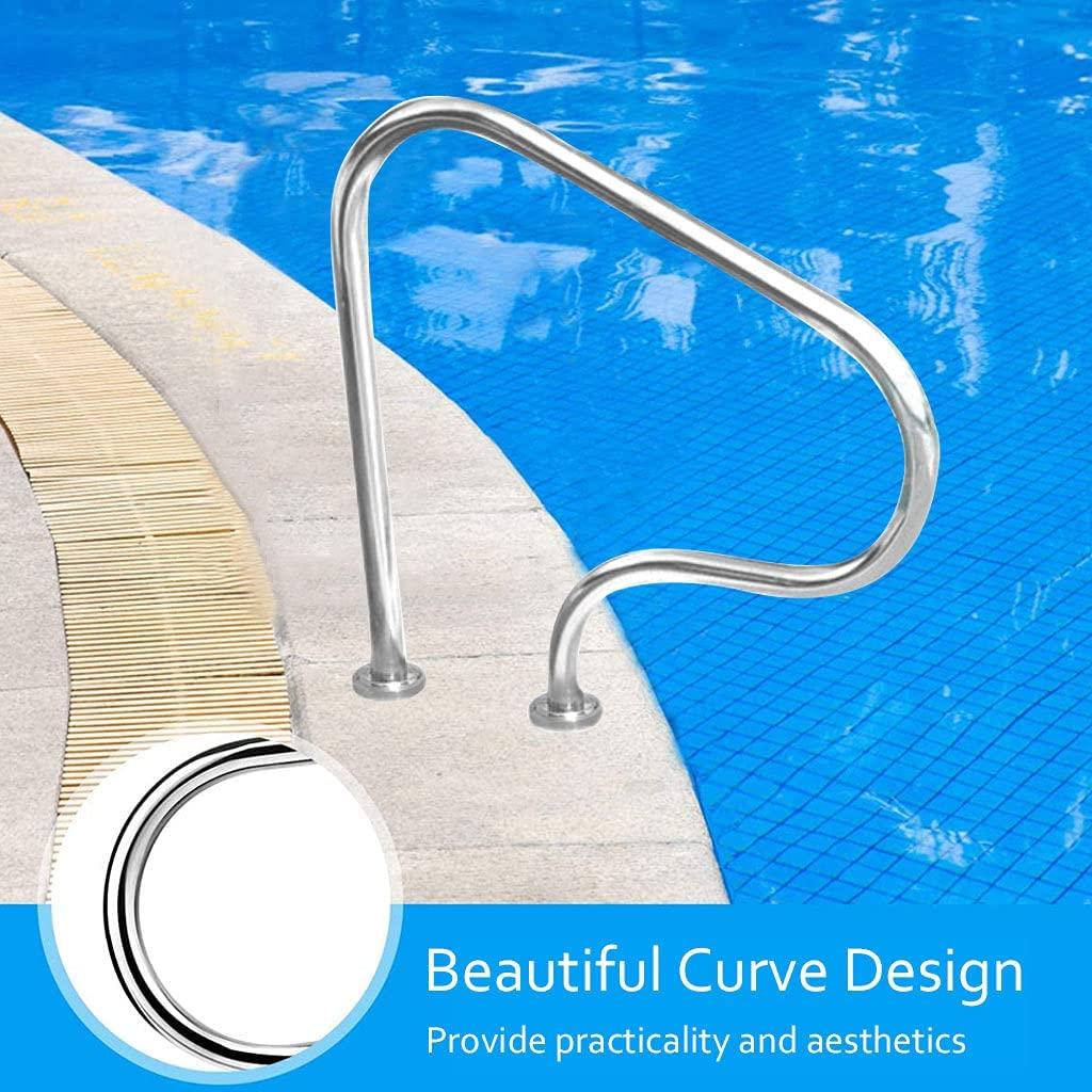 YERT Pool Handrails, 304 Stainless Steel Pool SPA Railing Handles, Suitable for Above Ground Pools, Hot Spring Baths, Backyard, Silver,31 × 31 inch