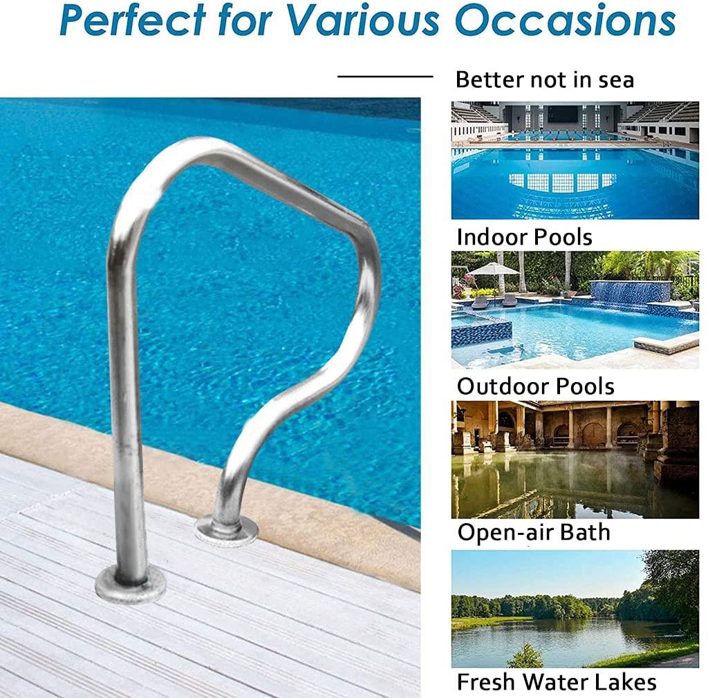 YERT Pool Handrails, 304 Stainless Steel Pool SPA Railing Handles, Suitable for Above Ground Pools, Hot Spring Baths, Backyard, Silver,31 × 31 inch