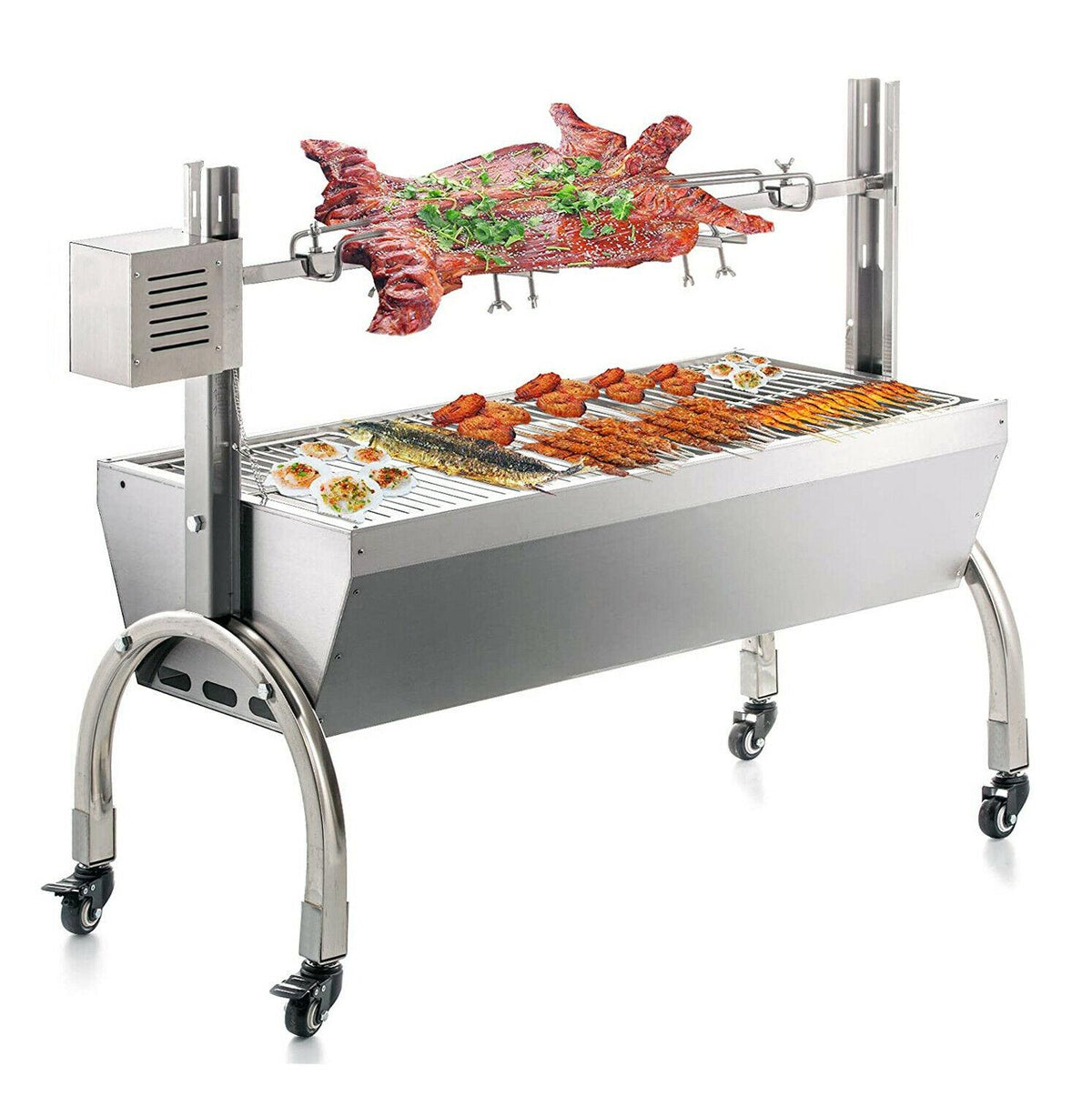 Large Grill Charcoal Spit Roaster Rotisserie Pig Lamb Roast Bbq Chicken w/ Motor