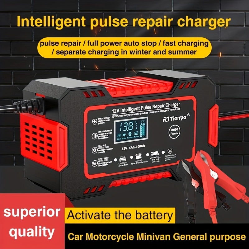 Car Battery Charger 12V 6A Pulse Repair LCD Display Smart Fast CharAGM Deep Cycle GEL Lead-Acid Charger For Auto Motorcycle