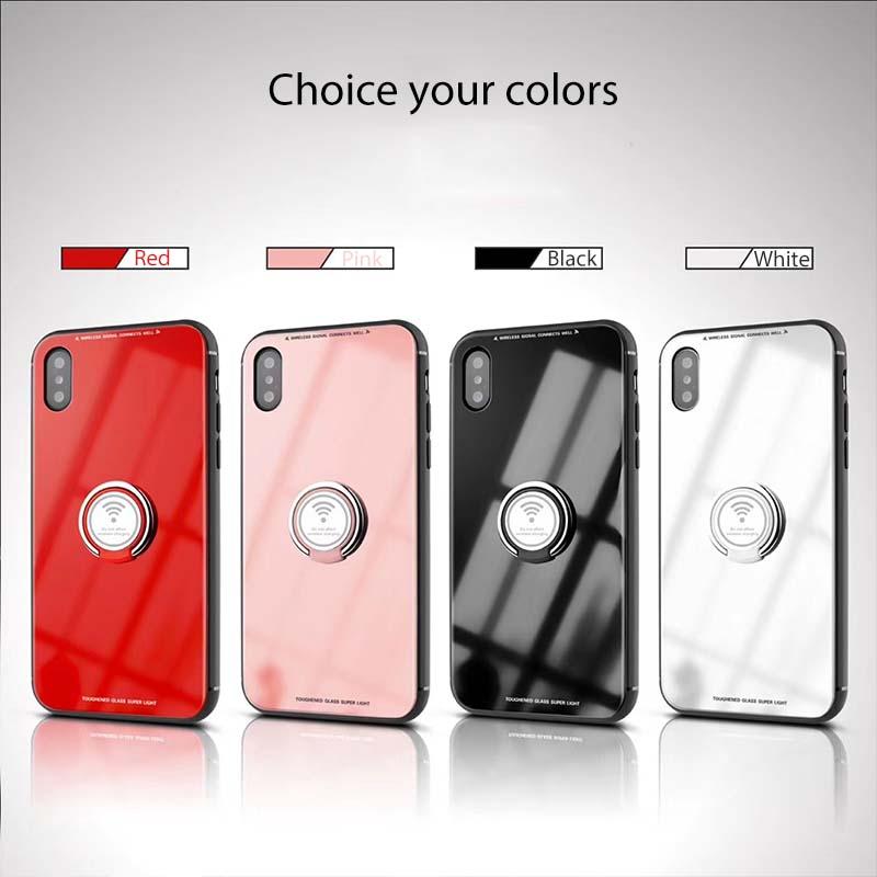 Luxury Tempered Glass Magnetic Ring Holder Case for iPhone