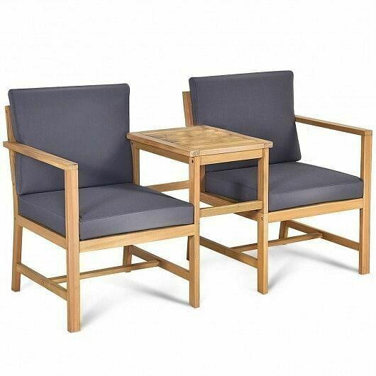 3 in 1 Acacia Wood Loveseat with Separable Coffee Table - Color: Natural
